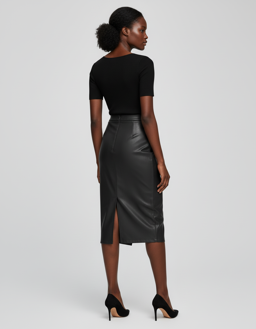 Jupe Midi Similicuir Portefeuille Chic originale