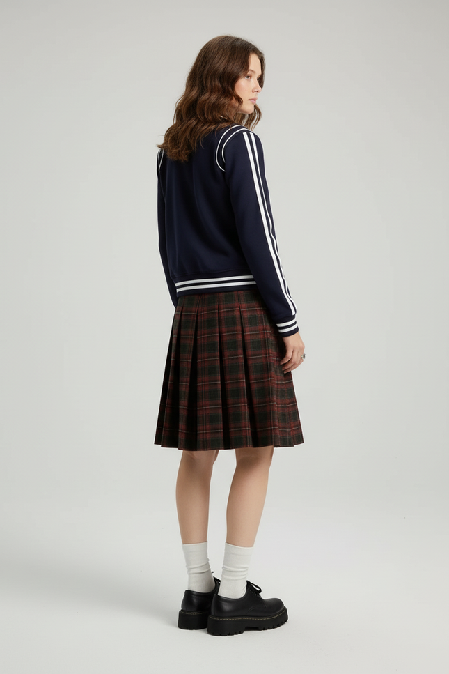 Jupe Midi Plissée Écossaise Preppy