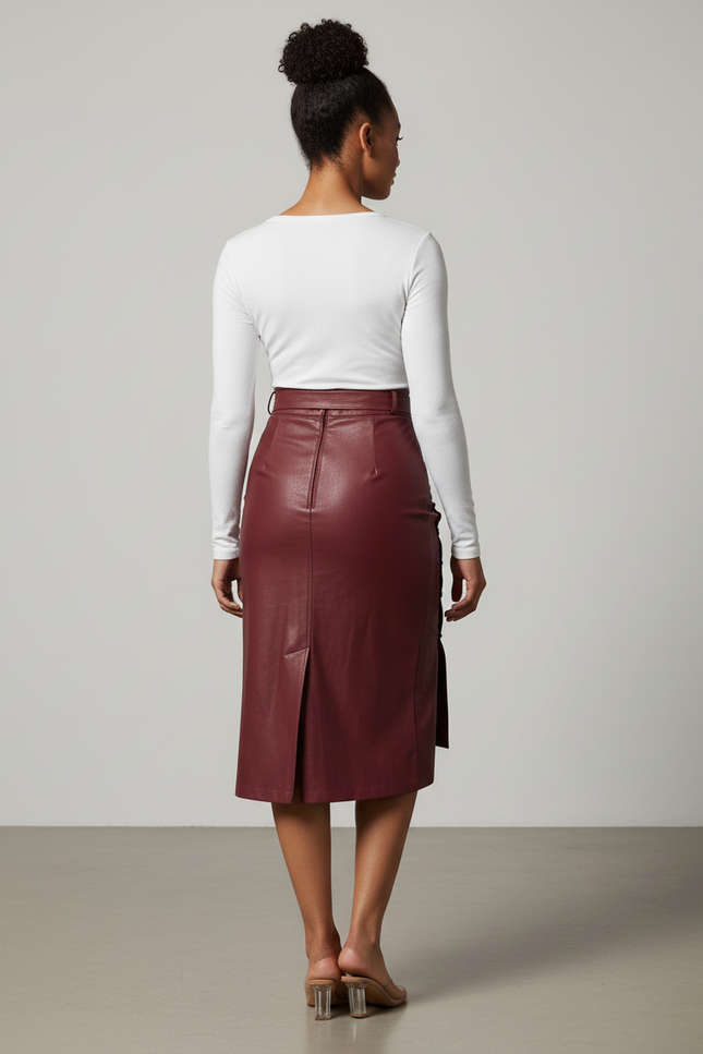 Jupe Midi Bordeaux Similicuir Chic