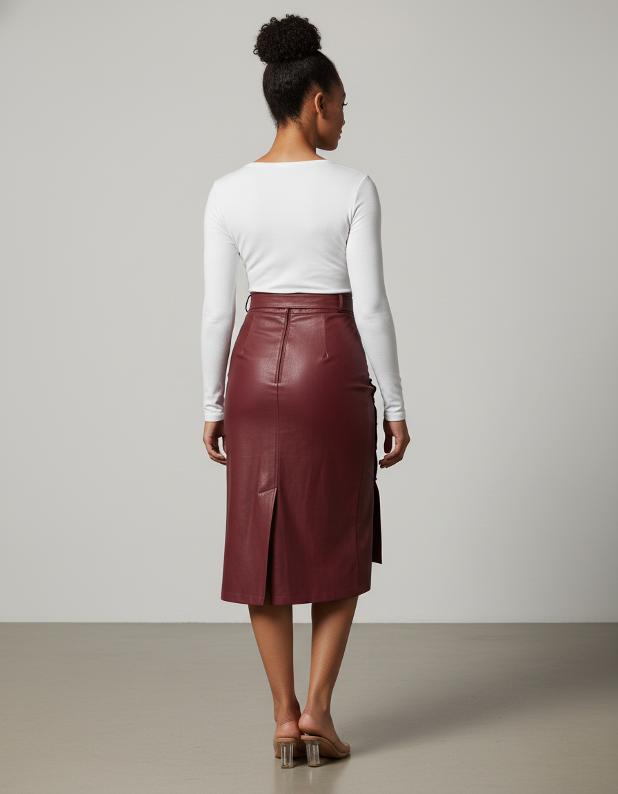 Jupe Midi Bordeaux Similicuir Chic