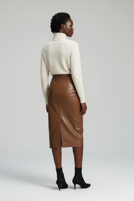 Jupe Midi Marron Similicuir Chic tendance