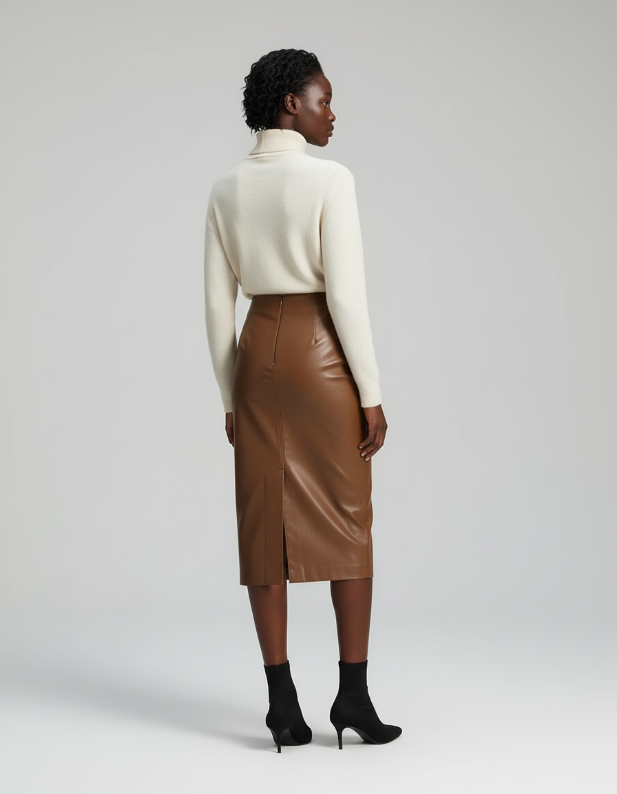 Jupe Midi Marron Similicuir Chic tendance