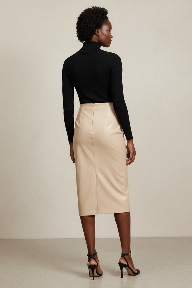 Jupe Midi Beige Similicuir Chic