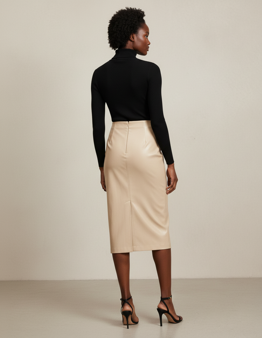 Jupe Midi Beige Similicuir Chic