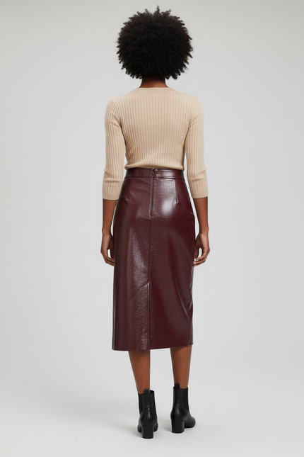 Jupe Midi Bordeaux Brillante Élégante