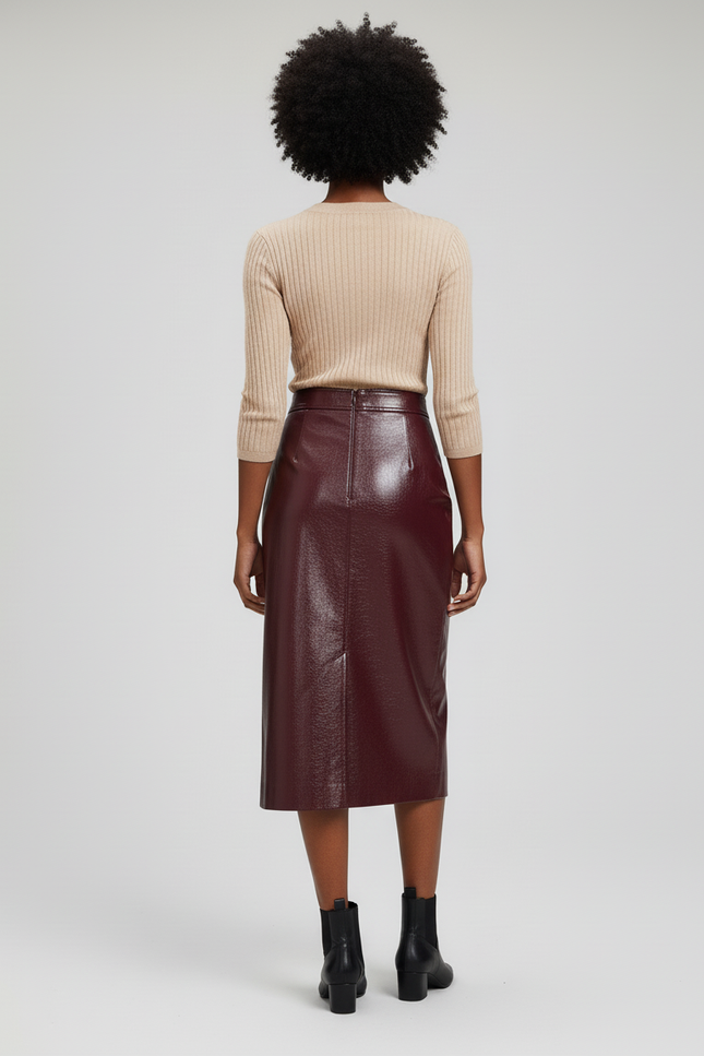 Jupe Midi Bordeaux Brillante Élégante