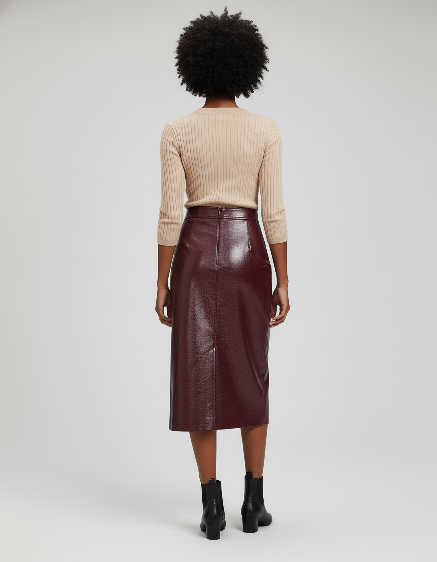 Jupe Midi Bordeaux Brillante Élégante