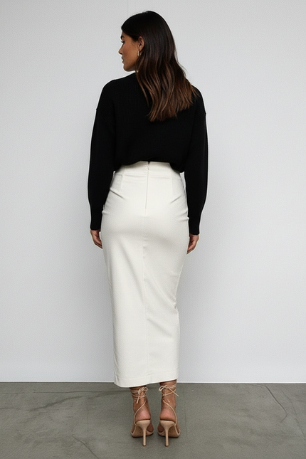 Jupe Midi Crème Similicuir Élégante