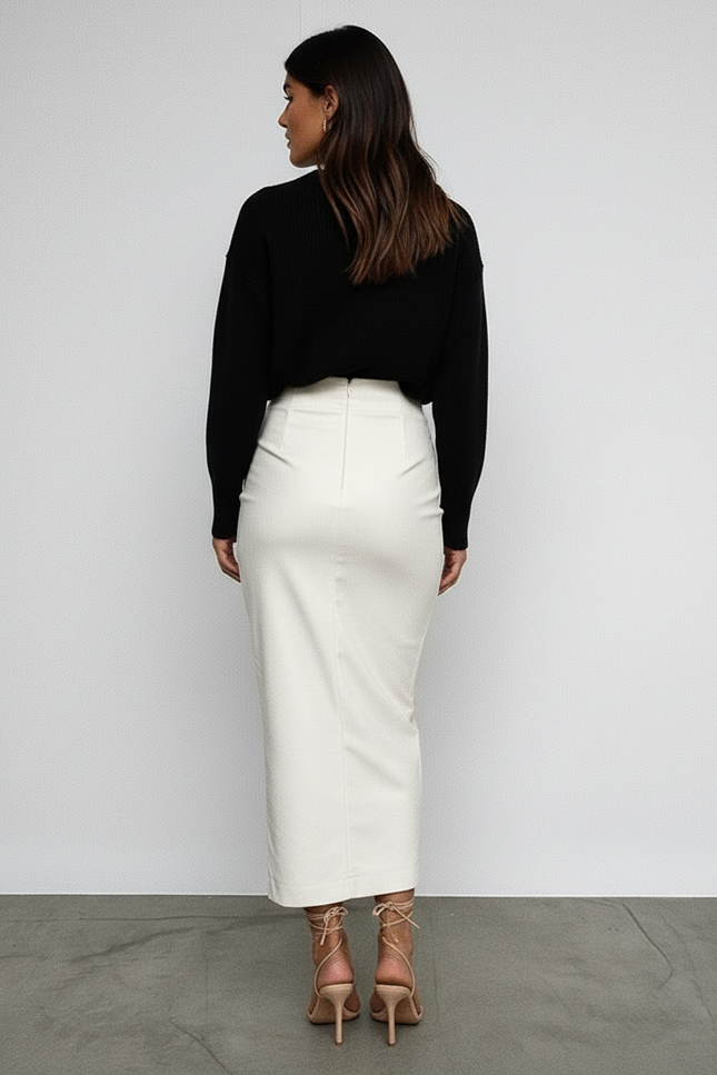 Jupe Midi Crème Similicuir Élégante