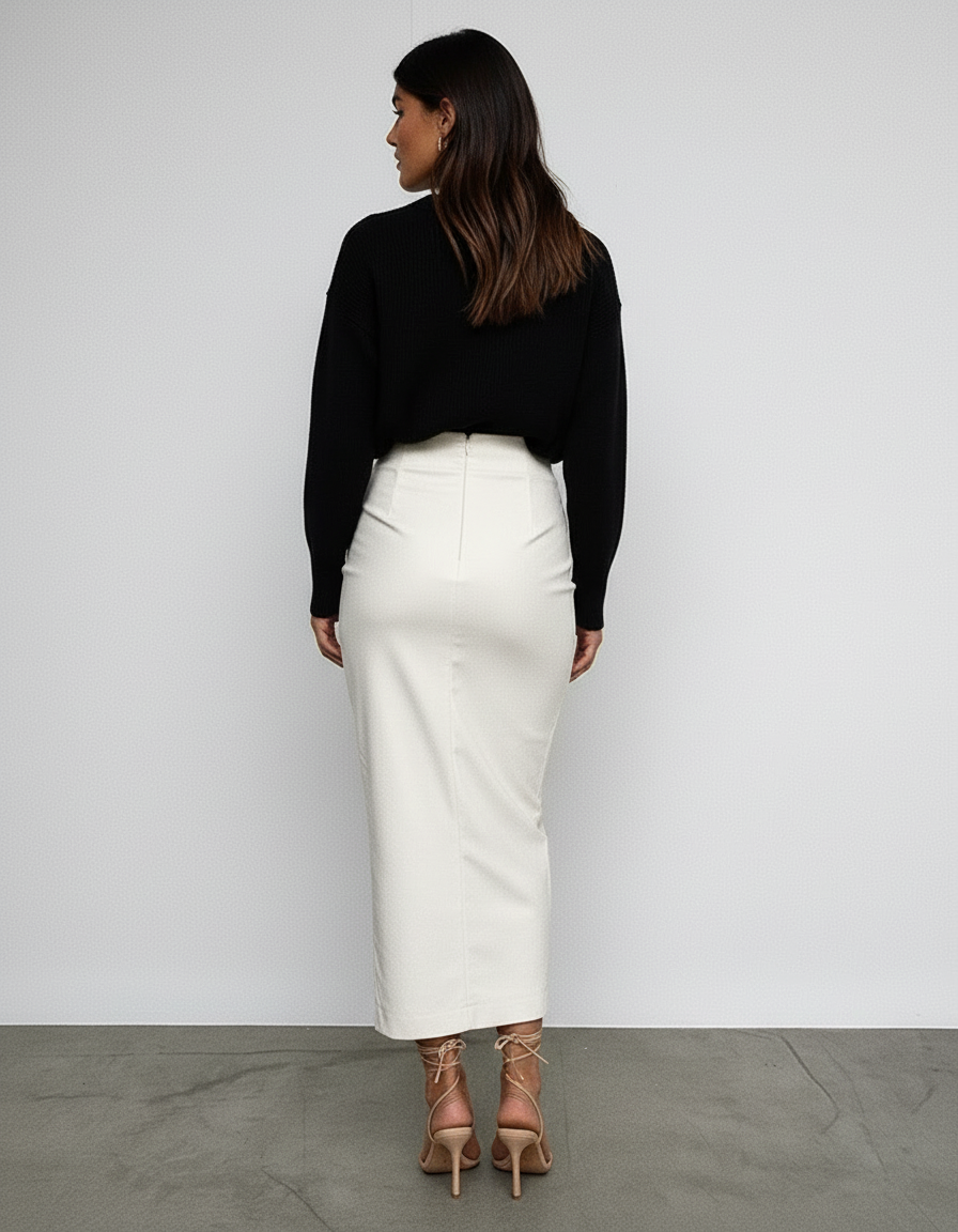 Jupe Midi Crème Similicuir Élégante