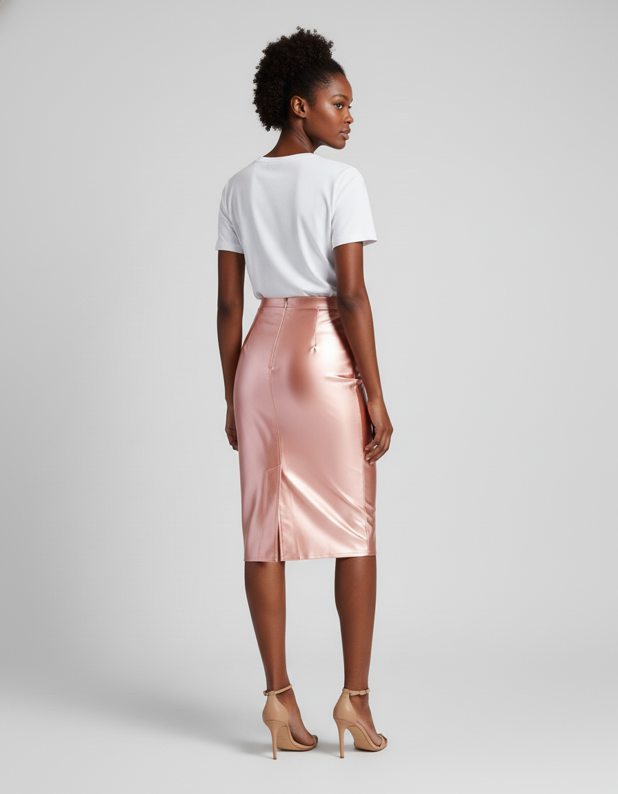 Jupe Midi Rose Satinée Élégante féminine