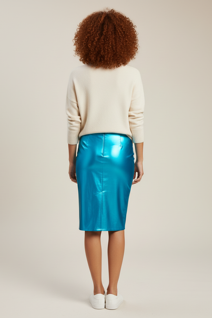 Jupe Midi Bleue Brillante Ajustée