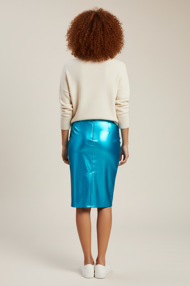 Jupe Midi Bleue Brillante Ajustée