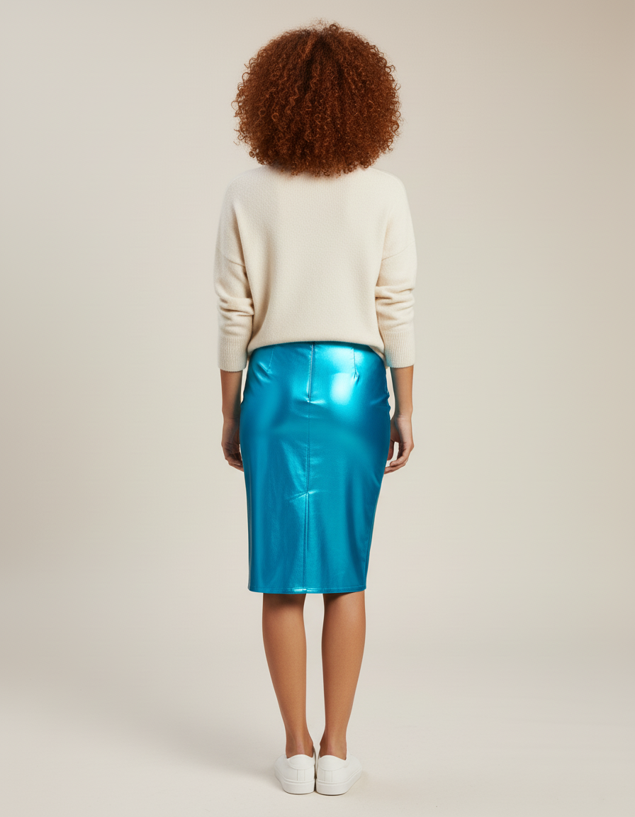Jupe Midi Bleue Brillante Ajustée