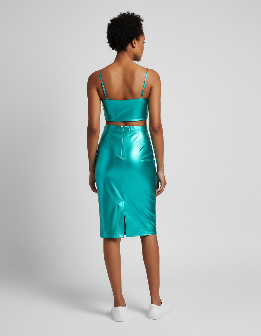Jupe Midi Turquoise Brillante Chic