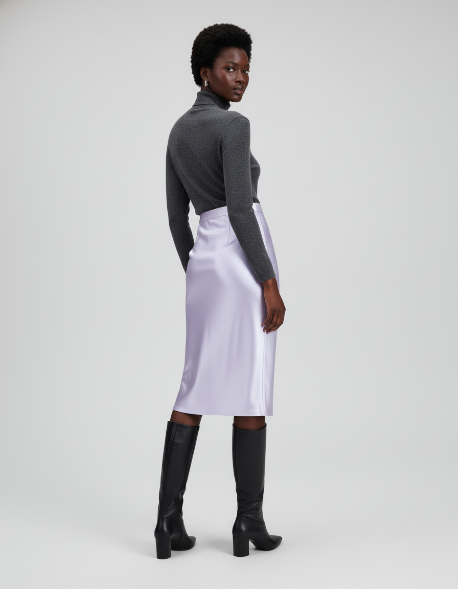Jupe Midi Lavande Satinée Élégante