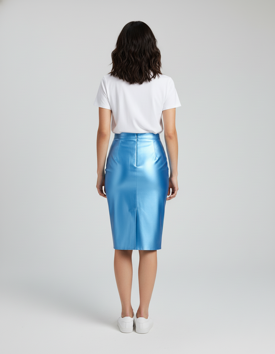 Jupe Midi Bleue Glossy Chic