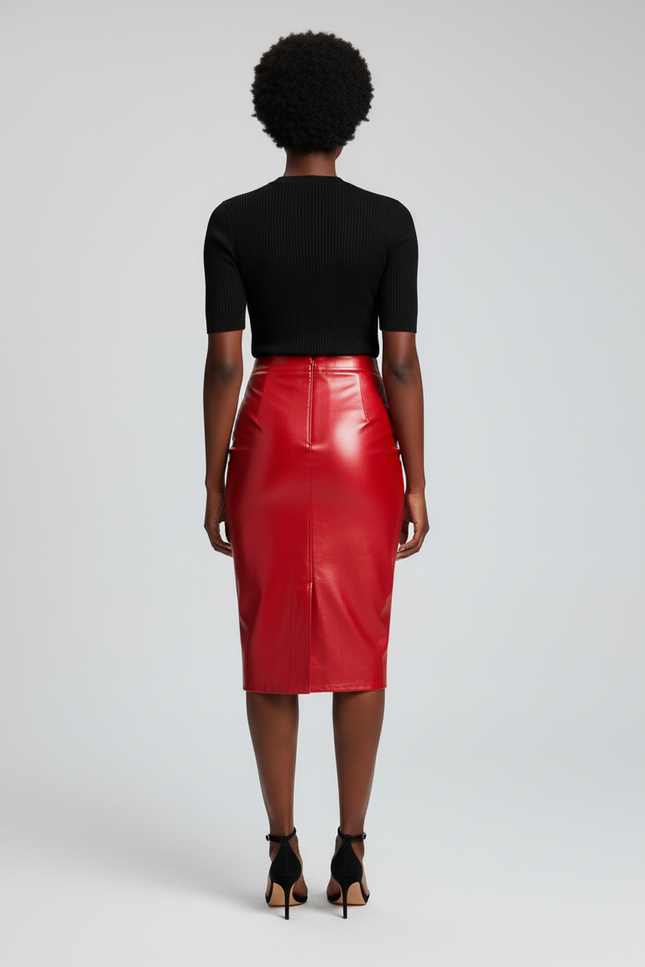 Jupe Midi Rouge Brillante Chic