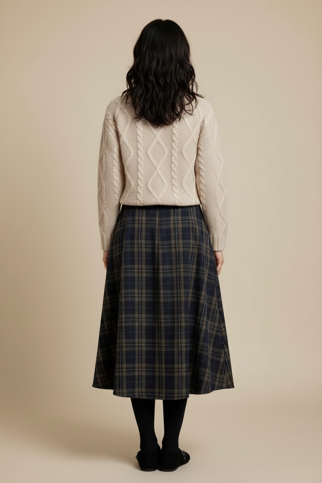 Jupe Midi Écossaise Laine Chic