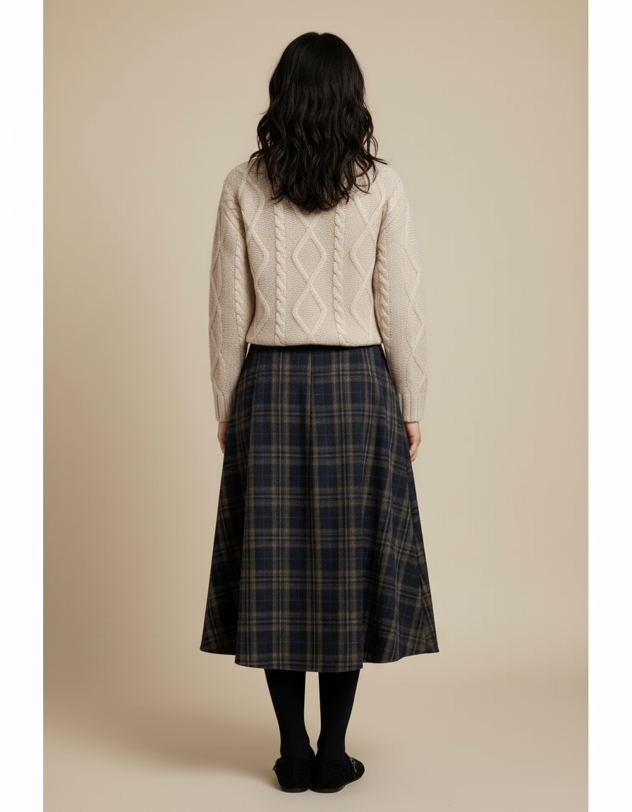 Jupe Midi Écossaise Laine Chic