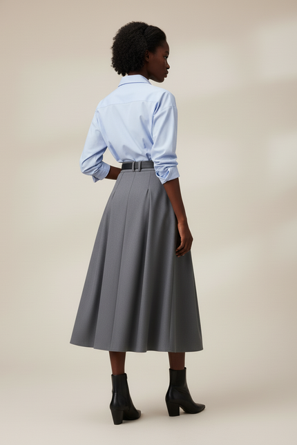 Jupe Midi Grise Plissée Élégante citadine