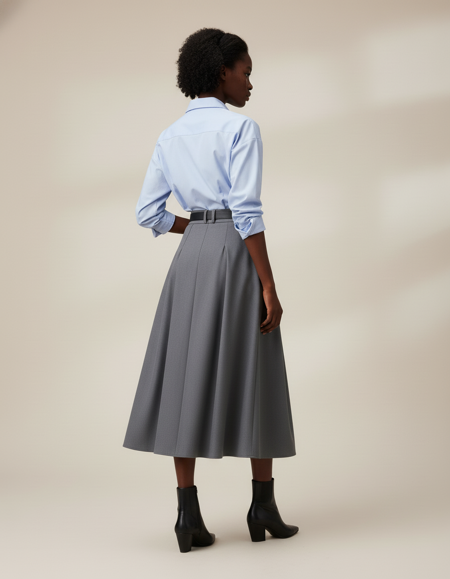 Jupe Midi Grise Plissée Élégante citadine