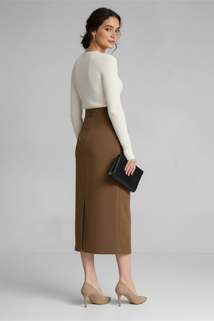 Jupe Midi Marron Portefeuille Chic