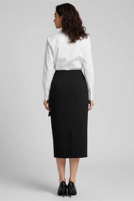 Jupe Midi Noire Nouée Élégante