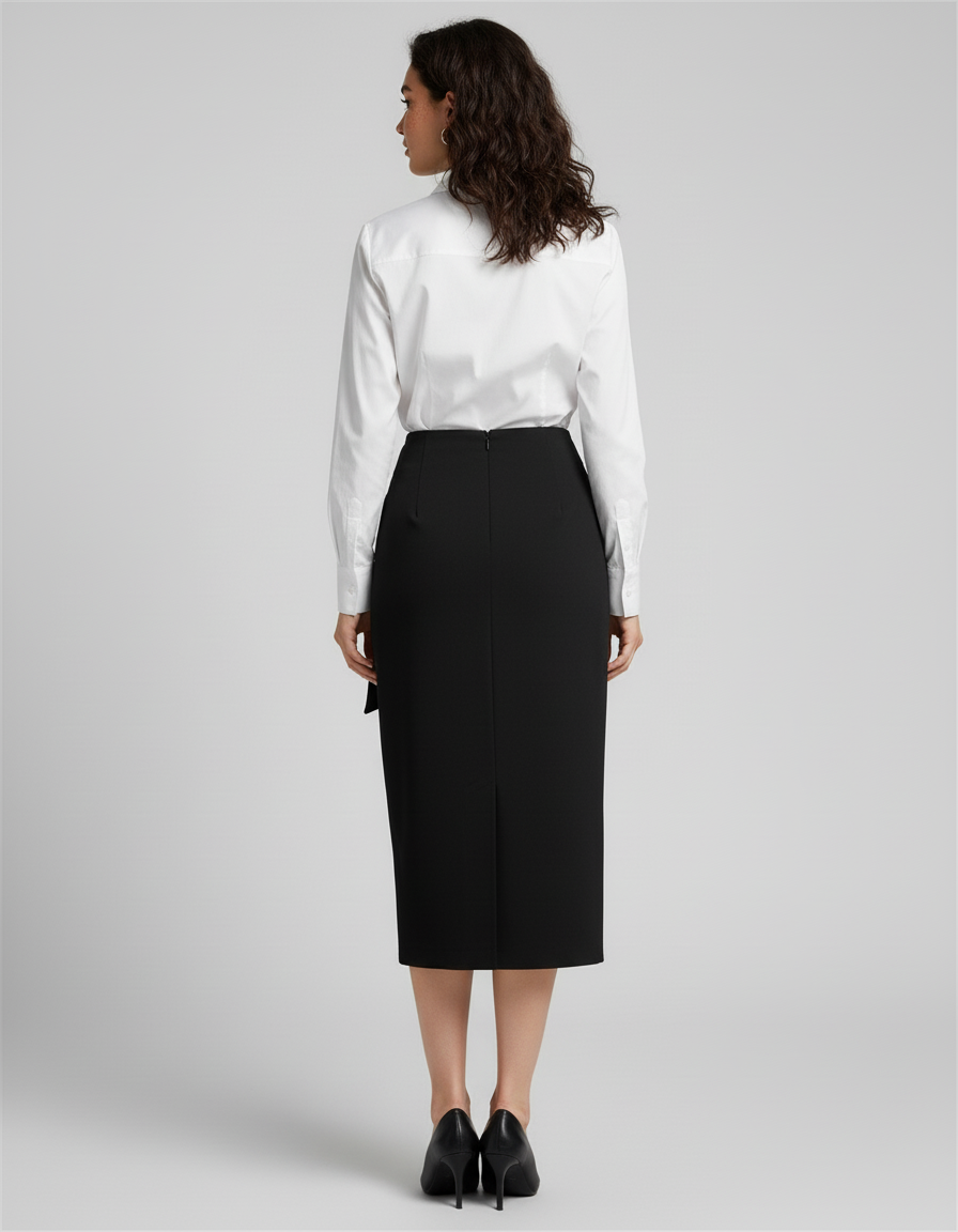 Jupe Midi Noire Nouée Élégante