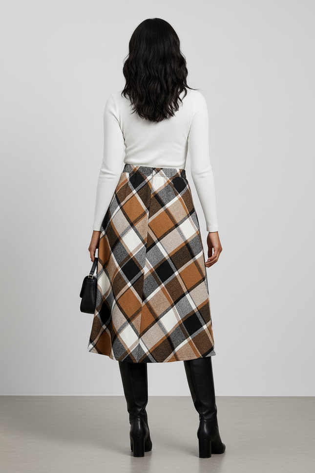 Jupe Midi Carreaux A-Line Élégante