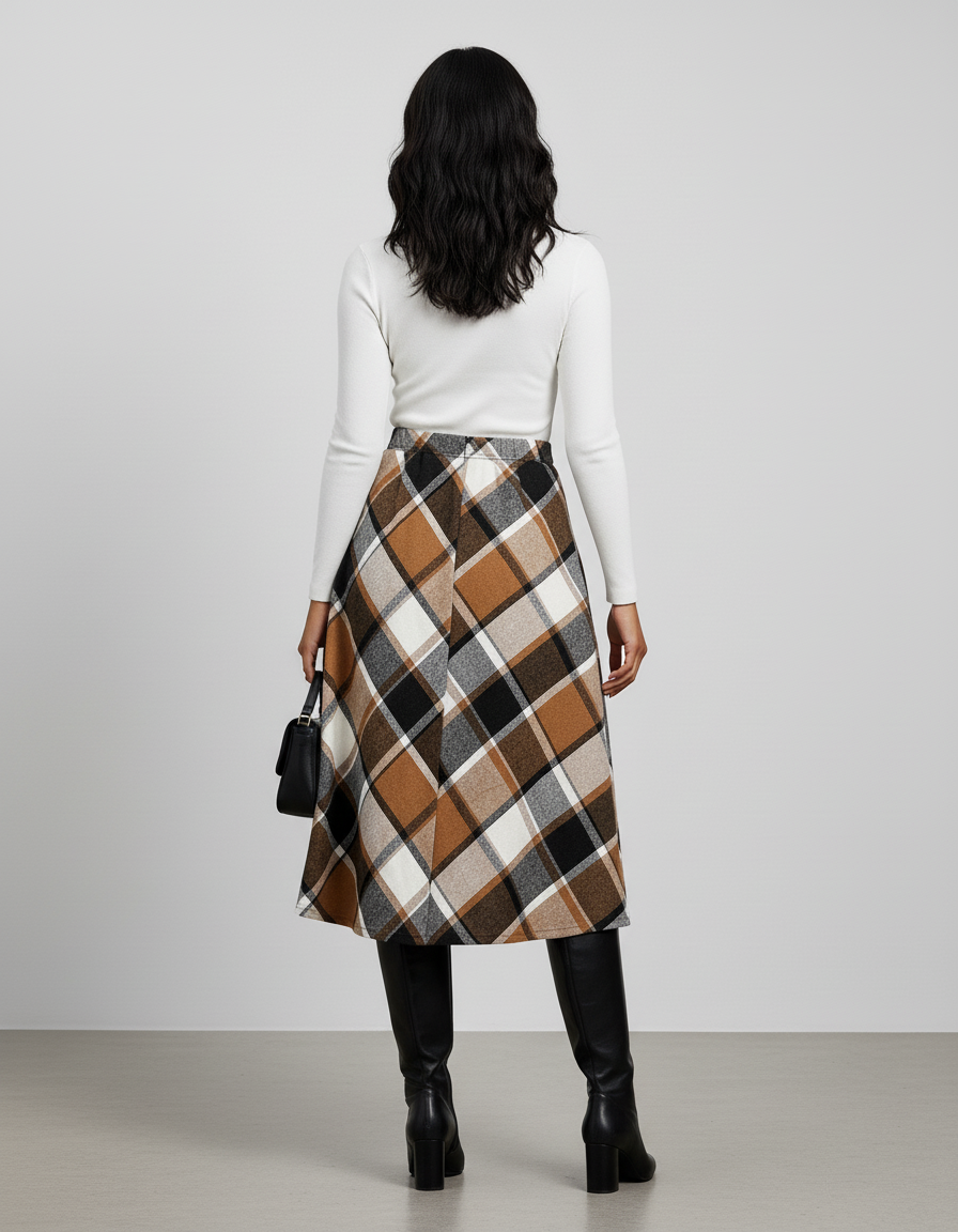 Jupe Midi Carreaux A-Line Élégante