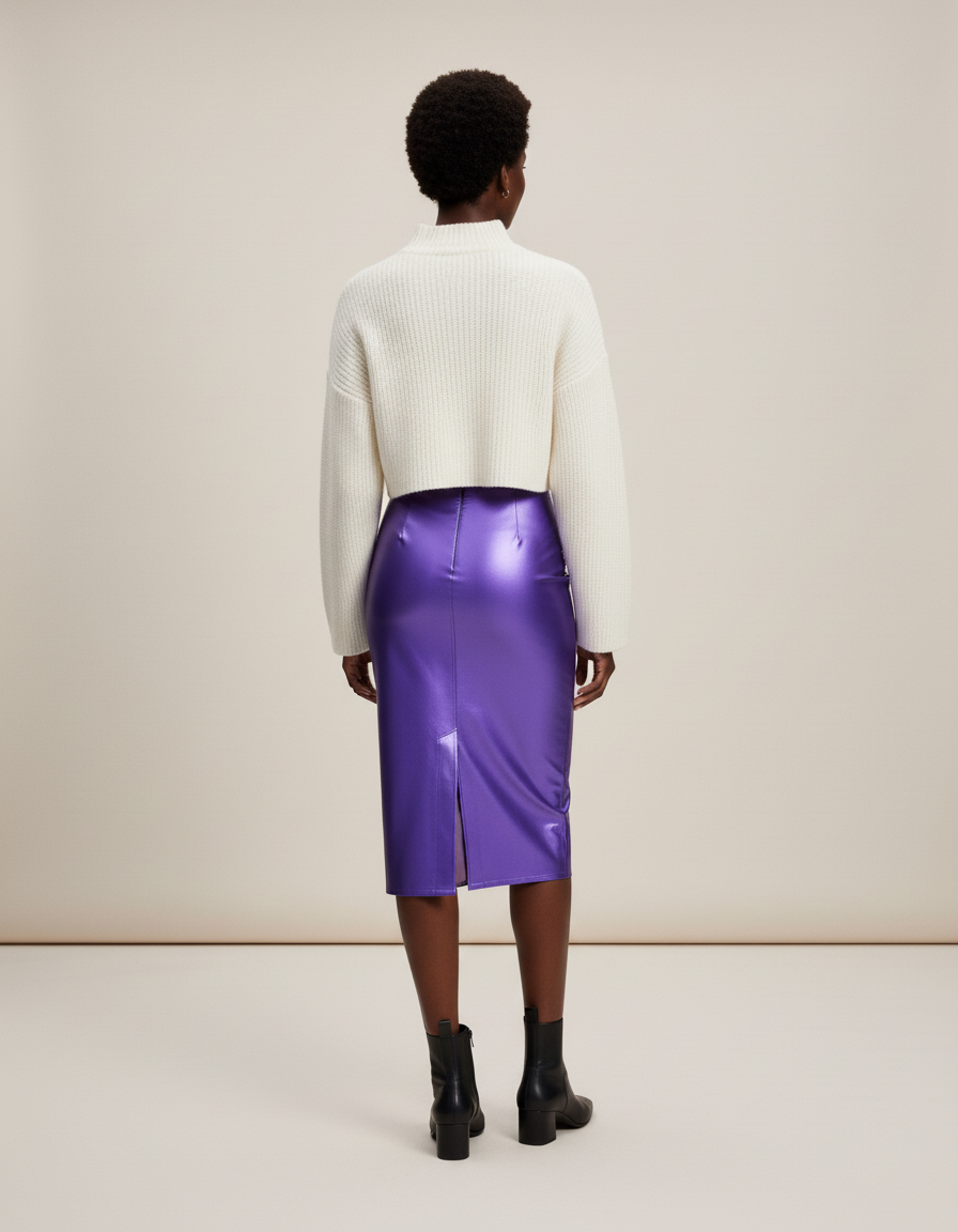 Jupe Midi Satinée Violette Élégante