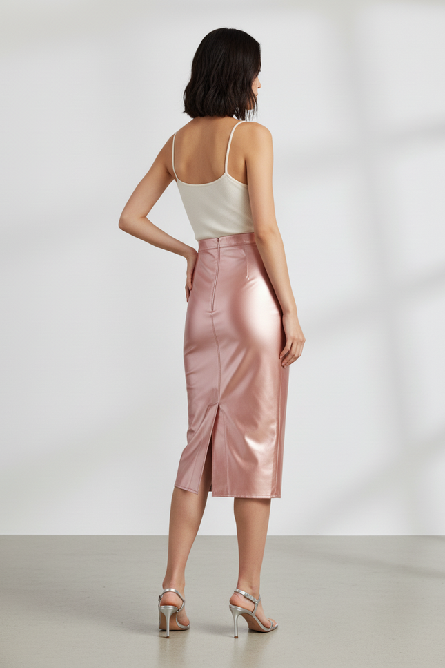 Jupe Midi Rose Satinée Chic