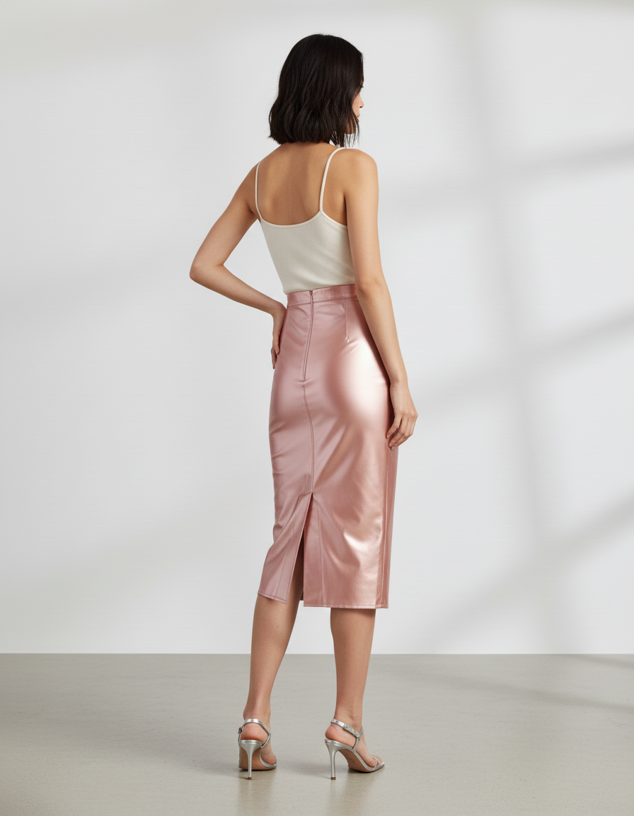 Jupe Midi Rose Satinée Chic