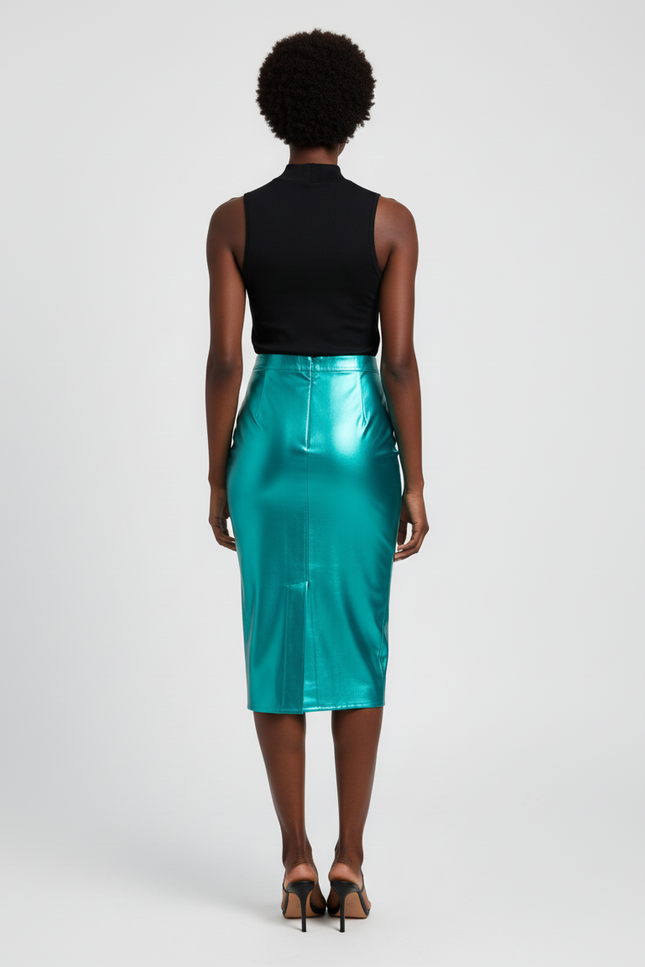 Jupe Midi Brillante Turquoise Chic
