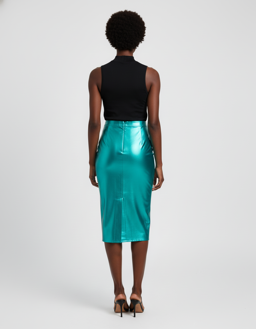 Jupe Midi Brillante Turquoise Chic