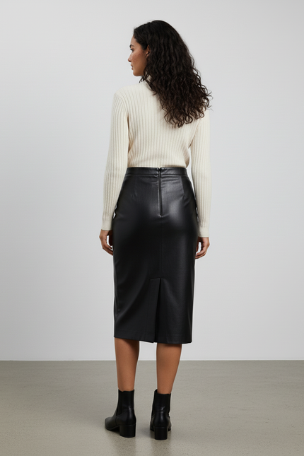 Jupe Midi Noire Brillante Élégante