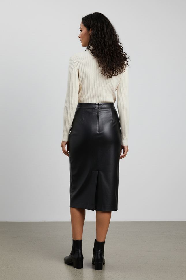 Jupe Midi Noire Brillante Élégante