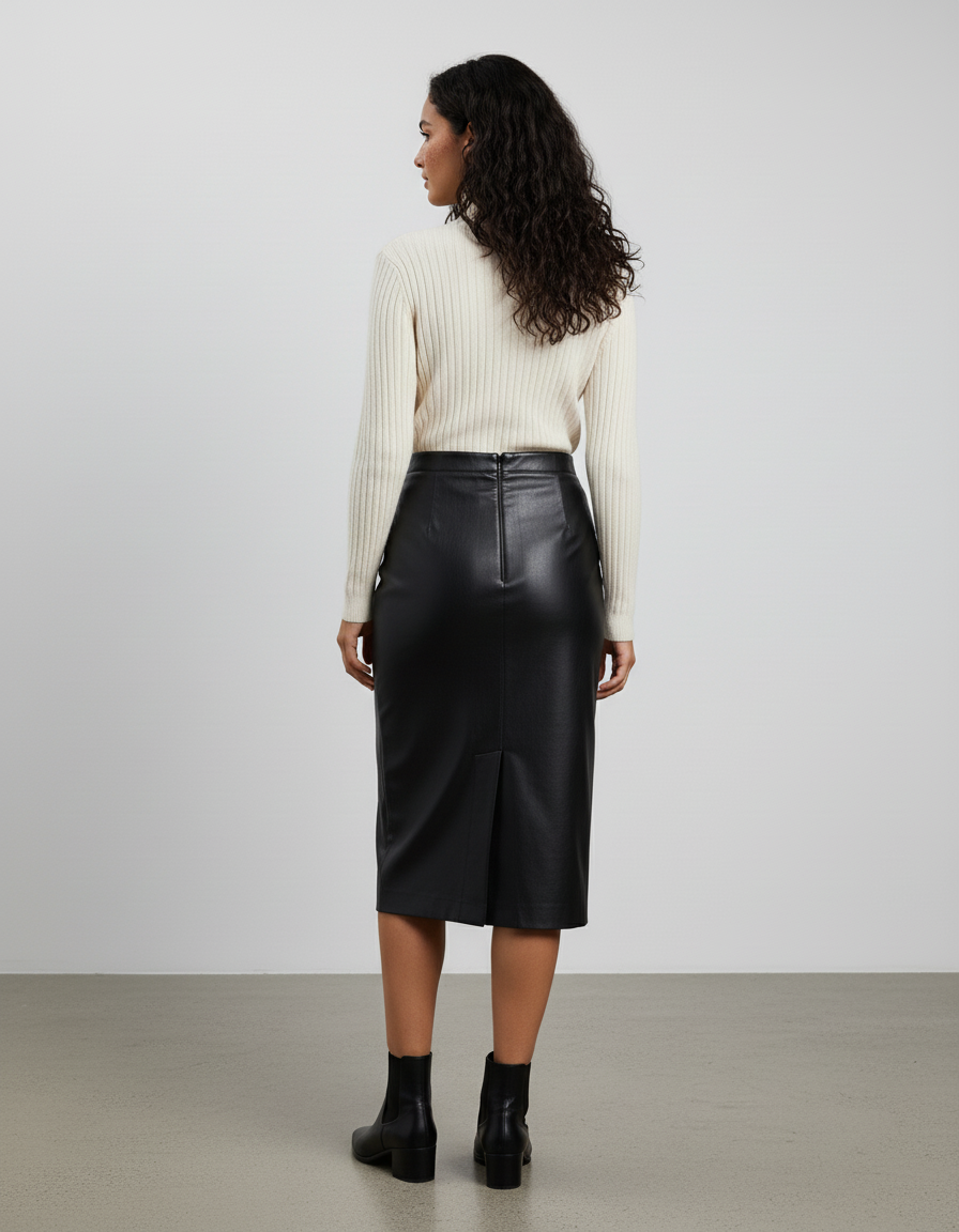 Jupe Midi Noire Brillante Élégante