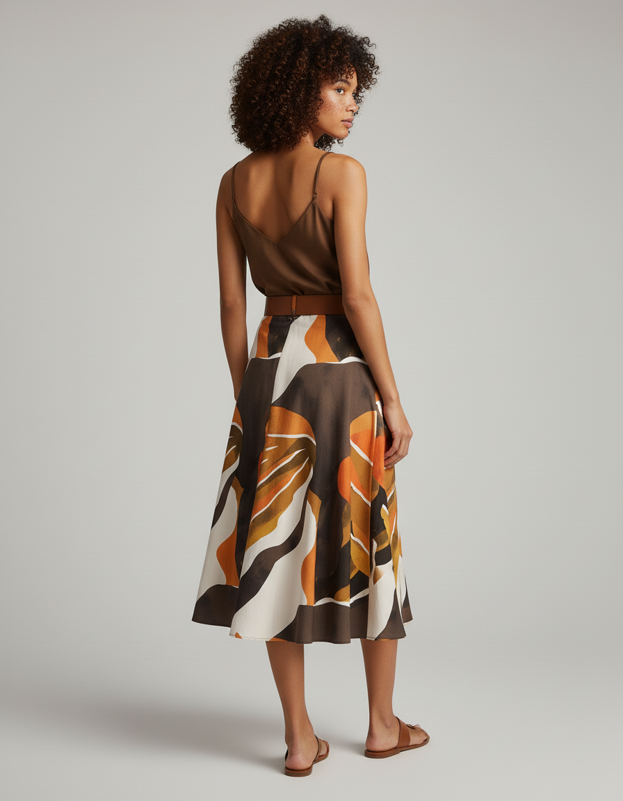 Jupe Midi Imprimé Abstrait Évasée Élégante