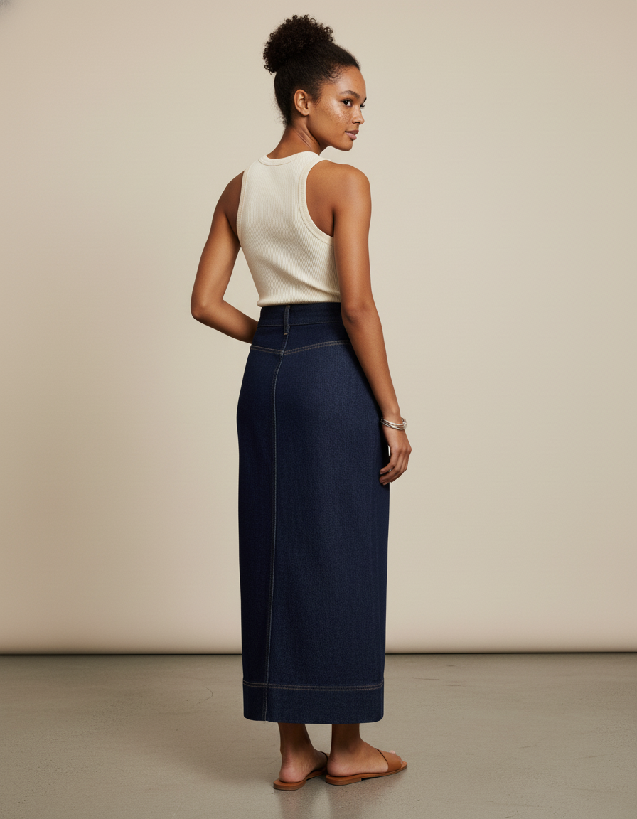 Jupe Midi Denim Fendue Chic