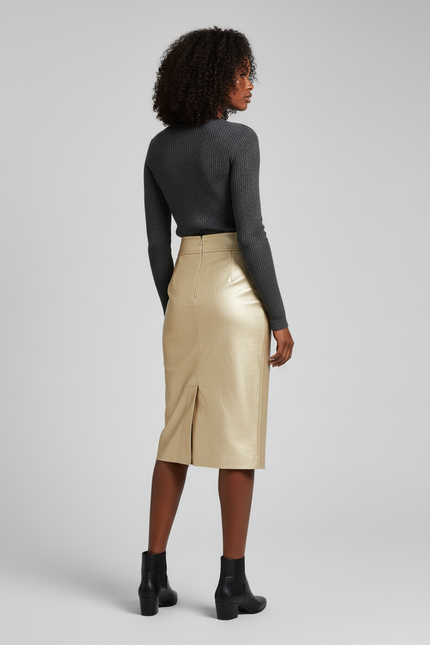 Jupe Midi Dorée Brillante Chic