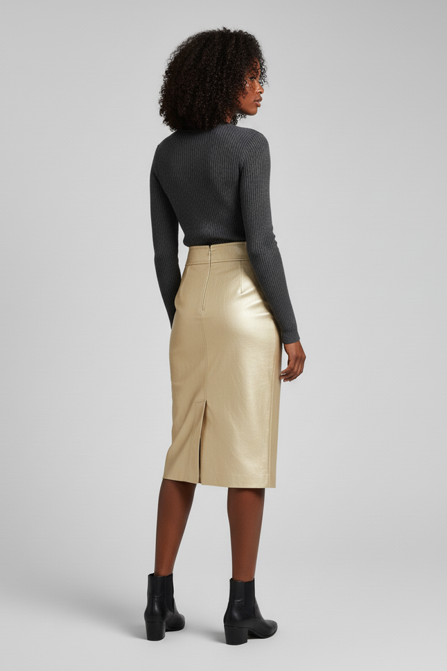 Jupe Midi Dorée Brillante Chic