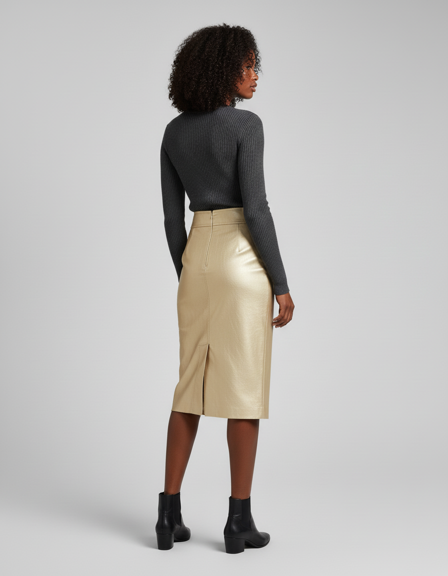 Jupe Midi Dorée Brillante Chic