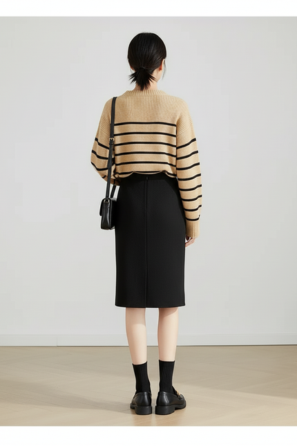 Jupe Midi Noire Tricotée Décontractée