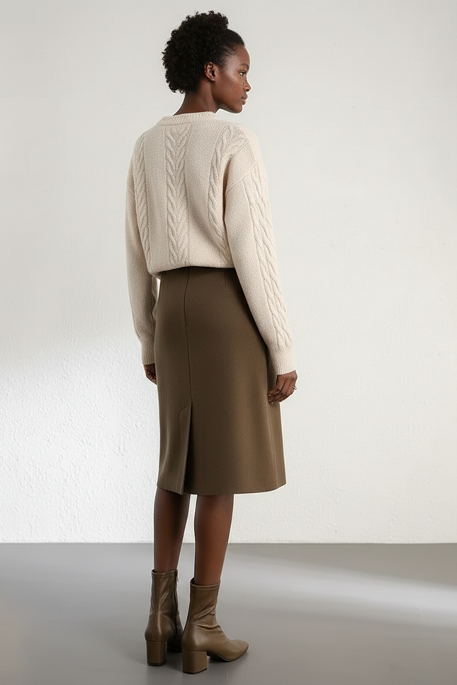 Jupe Midi Vert Olive Maille Rétro