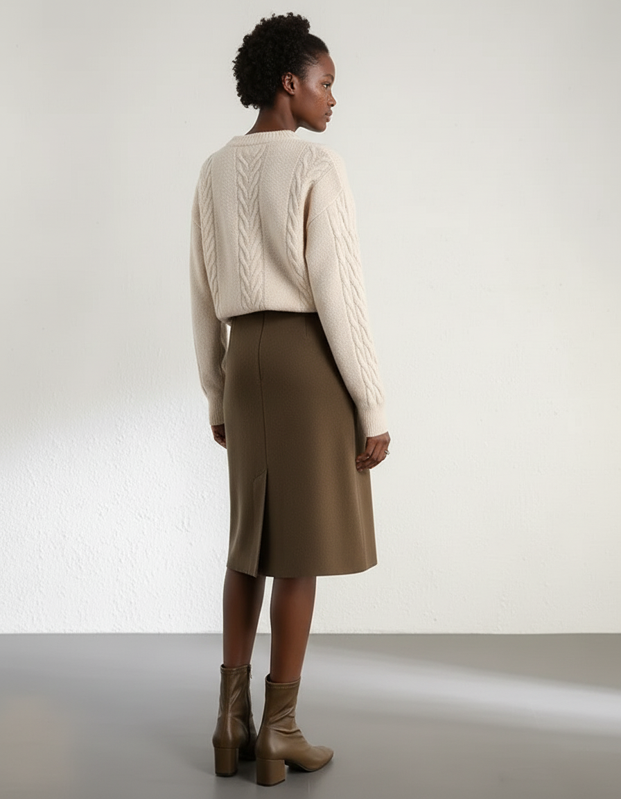 Jupe Midi Vert Olive Maille Rétro