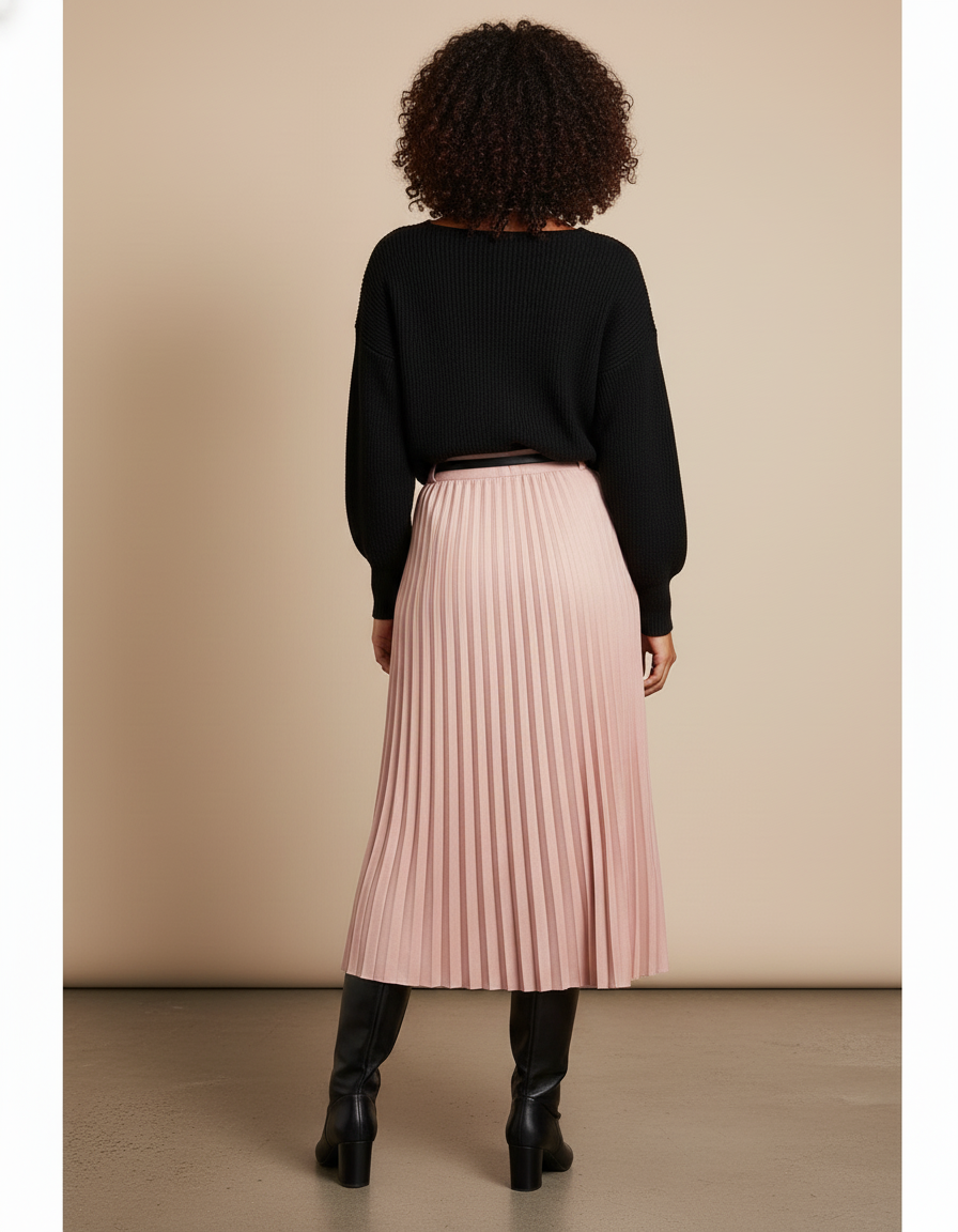Jupe Midi Rose Plissée Chic