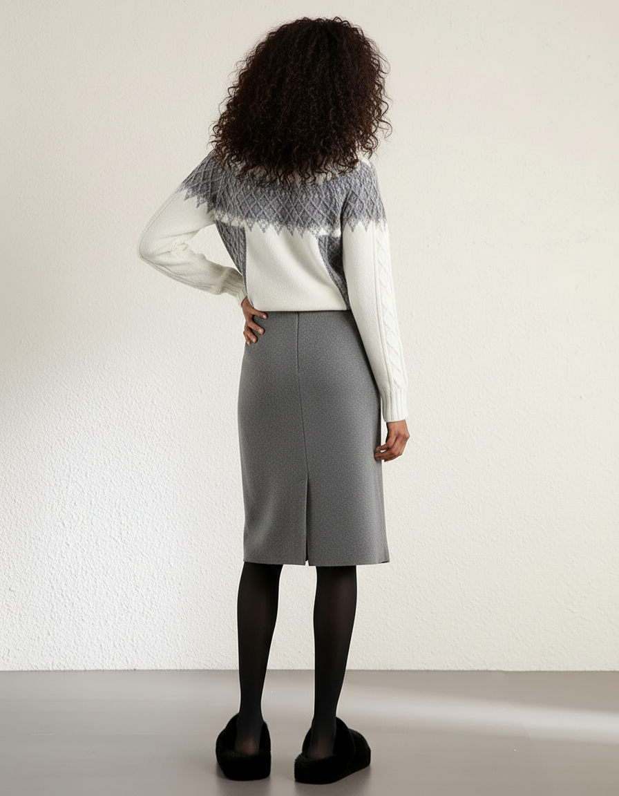 Jupe Midi Gris Maille Décontractée