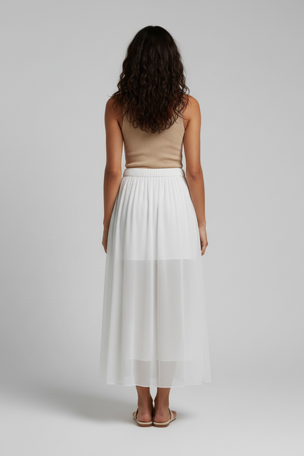 Jupe Midi Blanche Fluide Plissée